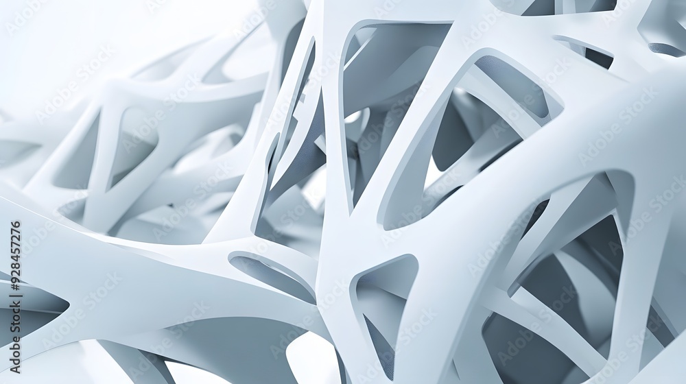 Poster 62. abstract 3d composition with interconnected shapes and subtle shadows forming a modern geometric