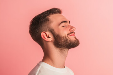 Obraz premium A close up of a man's face with his eyes closed