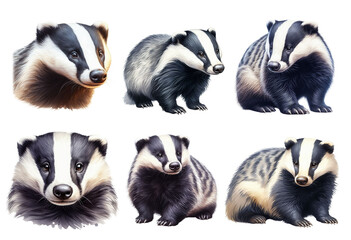 Realistic Watercolor Badger Illustrations.	