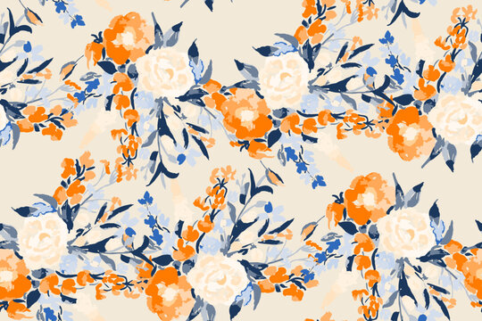 Cute feminine watercolor seamless pattern with wildflowers.hand drawn, not AI