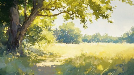 Serene Sunlight. A Vintage inspired Impressionist Landscape