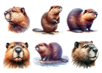 Realistic Watercolor Beaver Illustrations.