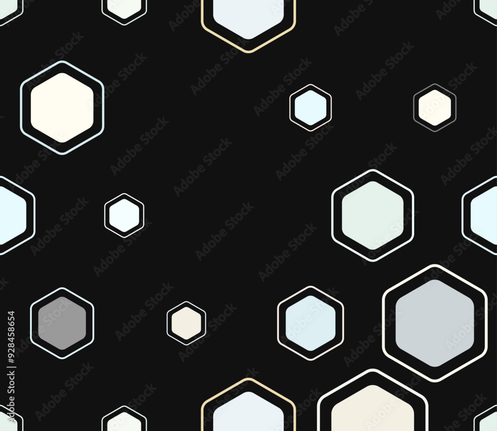Poster honeycomb hexagon cells background. multicolored geometric elements of varied size. rounded hexagons
