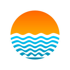 Circle orange sun with line wave water sea ocean icon vector design