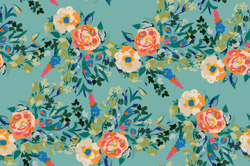 Cute feminine watercolor seamless pattern with wildflowers.hand drawn, not AI