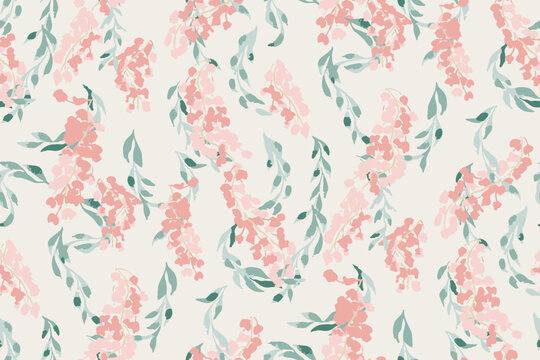 Cute feminine watercolor seamless pattern with wildflowers.hand drawn, not AI