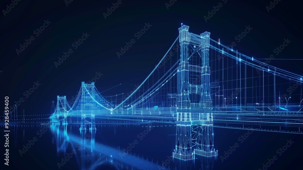 Poster vision of architecture of a 3d model bridge project