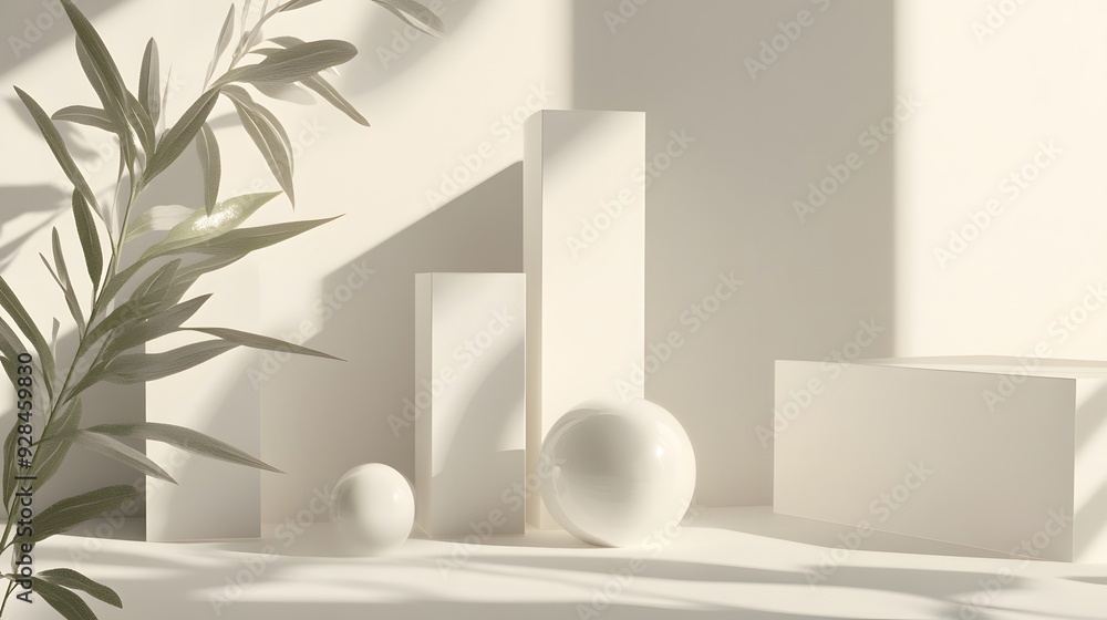 Poster 39. geometric shapes with subtle reflections arranged in a sophisticated 3d composition against a cl