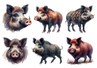 Realistic Watercolor Boar Illustrations.