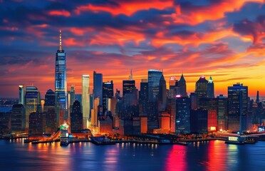 Fototapeta premium New York City skyline during sunset