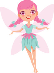 Flying fairy. Cartoon fantasy character. Fairytale girl