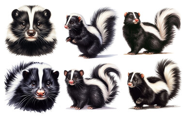 Realistic Watercolor Skunk Illustrations.							
