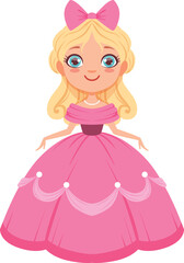 Fototapeta premium Cute girl in pink dress. Cartoon fairytale character