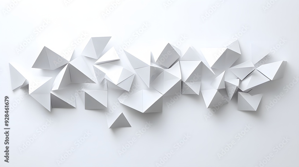 Poster 45. floating, interconnected geometric prisms forming an elegant pattern on a clean white surface.