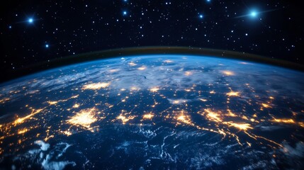 Obraz premium Earth at Night with Stars and City Lights.