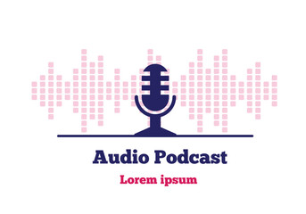 Microphone and Sound Waves Audio Podcast. Recording audio and entertainment media industry