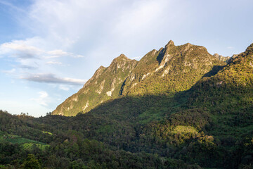 Chiang Dao mountain view in North Thailand. Beautiful Thai mountain landscape. Nature of Thailand.