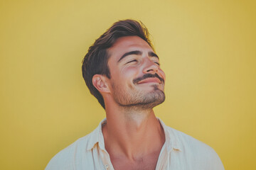Obraz premium A close up of a man's face with his eyes closed