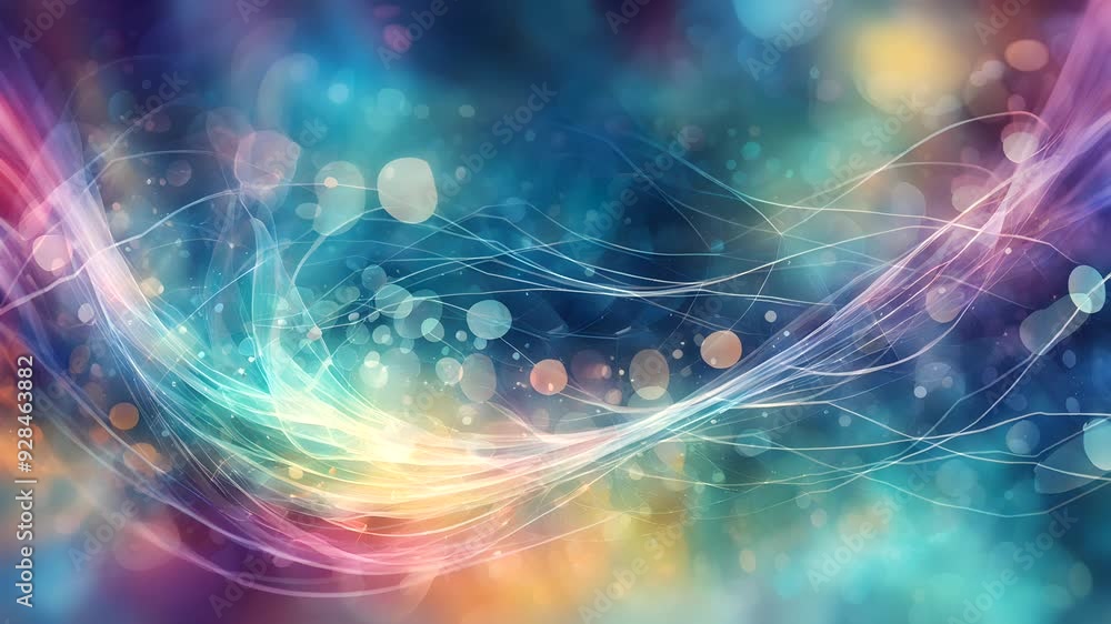 Poster abstract colorful background with glowing lines and bokeh