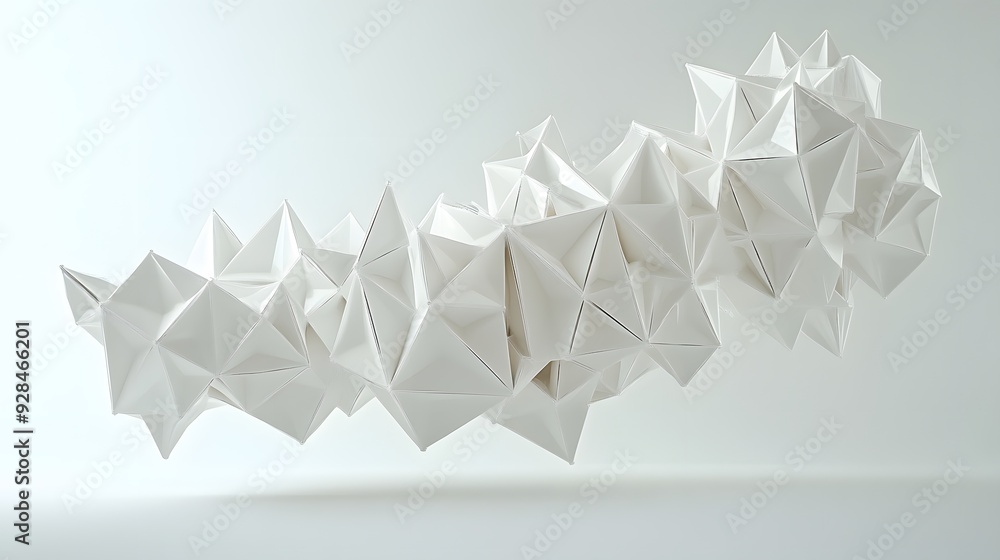 Poster 28. floating geometric prisms and interconnected shapes forming a complex 3d arrangement against whi