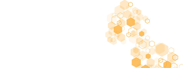 Orange pattern background with technological and elegant feeling. Background of hexagon geometric orange pattern. healthcare medical and technology background.