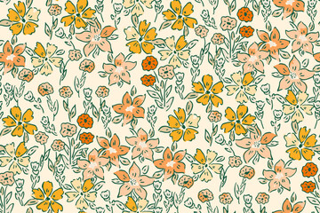 Obraz premium Cute hand drawn feminine watercolor seamless pattern with wildflowers.