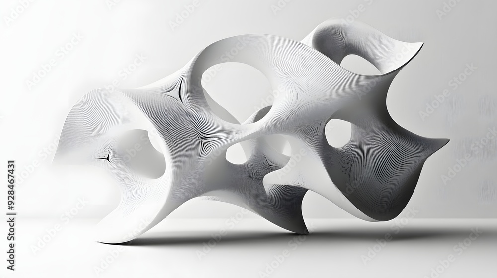 Poster 30. abstract 3d design featuring interlocking geometric prisms and curved surfaces, isolated on a cl