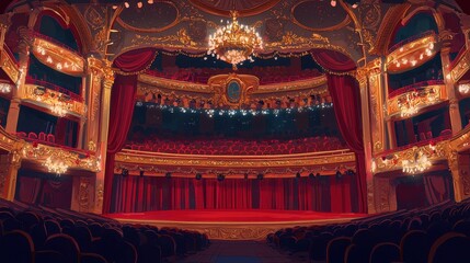Fototapeta premium Detailed illustration of a grand opera house interior with plenty of space for event details.