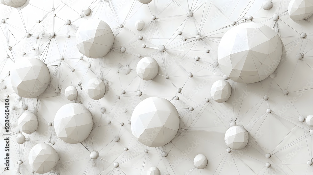 Poster 33. futuristic 3d wall art with interconnected spheres and angular prisms creating a modern geometri