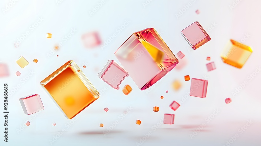 Poster 18. floating geometric prisms and cubes in a modern 3d design isolated on a clean white background.