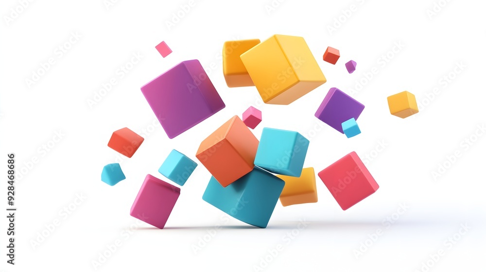 Poster 18. floating geometric prisms and cubes in a modern 3d design isolated on a clean white background.