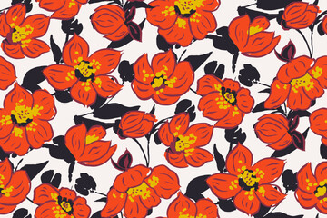 Cute hand drawn feminine watercolor seamless pattern with wildflowers.