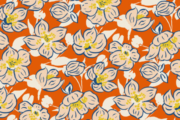 Cute hand drawn feminine watercolor seamless pattern with wildflowers.