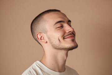 Obraz premium A close up of a man's face with his eyes closed