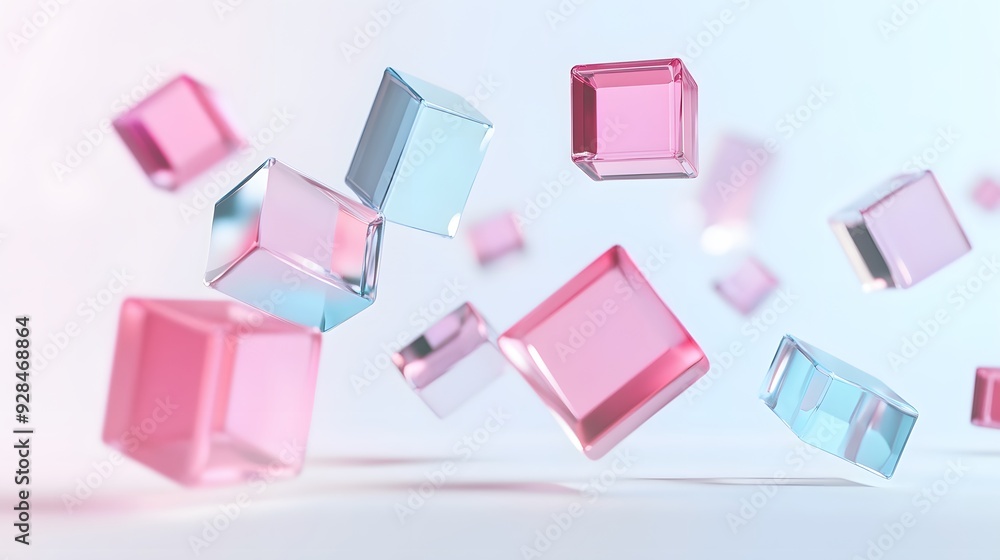 Poster 18. floating geometric prisms and cubes in a modern 3d design isolated on a clean white background.