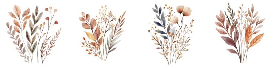 Beautiful collection of watercolor flower arrangements with soft colors, perfect for nature-inspired designs and backgrounds.