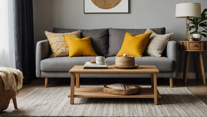 A living room with boho elements that are easy on the eyes. AI generated