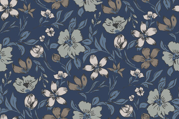 Cute hand drawn feminine watercolor seamless pattern with wildflowers.