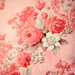 vintage scrapbook paper features soft pastel coral roses set against a beige background, creating a gentle and timeless design ideal for journaling, scrapbooking, or vintage-inspired projects