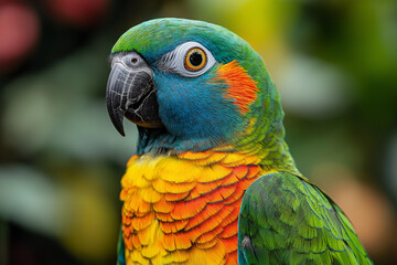 Obraz premium Tanygnathus lucionensis, the blue-crowned green parrot sitting on a branch in the green forest.