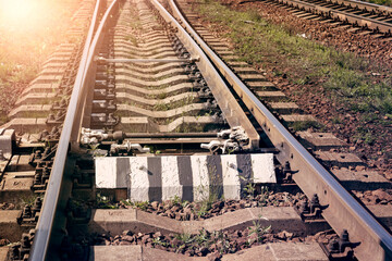 Abstract view of railroad turnout,  cross the railway tracks