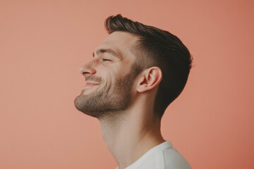 Obraz premium A close up of a man's face with his eyes closed