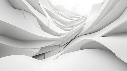 10. Dynamic arrangement of angular and curved shapes creating a futuristic geometric pattern on white.