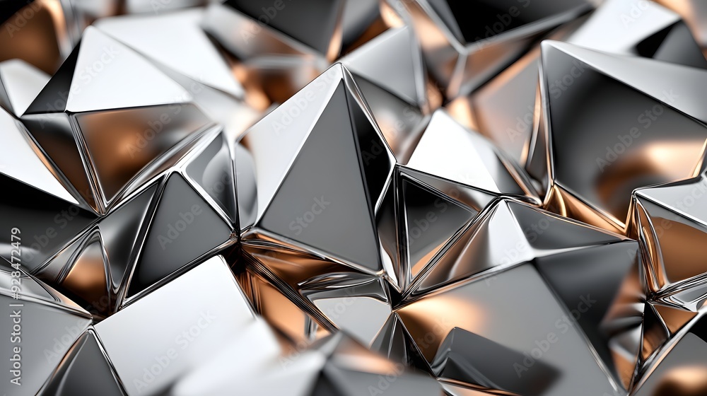 Aufkleber 14. geometric shapes with metallic sheen arranged in a dynamic 3d pattern, isolated on a pure white 