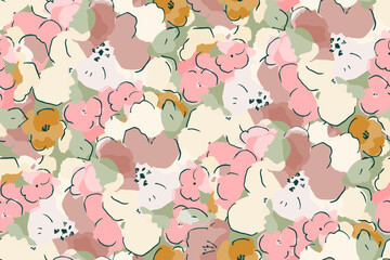 Cute hand drawn feminine watercolor seamless pattern with wildflowers.