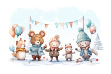 PNG Winter birthday party representation celebration creativity.