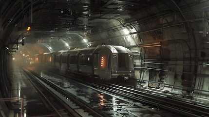 Cityscape with bustling traffic at night, illuminated by a myriad of lights, reflecting off the sleek cars speeding along the urban highway