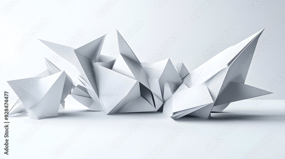 Aufkleber 1. futuristic 3d geometric forms in a dynamic arrangement, isolated on a pristine white background.