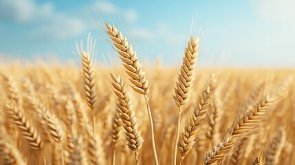 Golden wheat field under a blue sky with clouds.