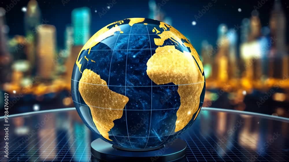 Poster a globe with a gold rim sits on a table
